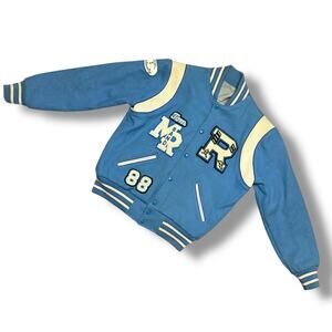 Vintage 80s Wool Letterman Varsity Jacket Blue Ram TM Athletics 42 L